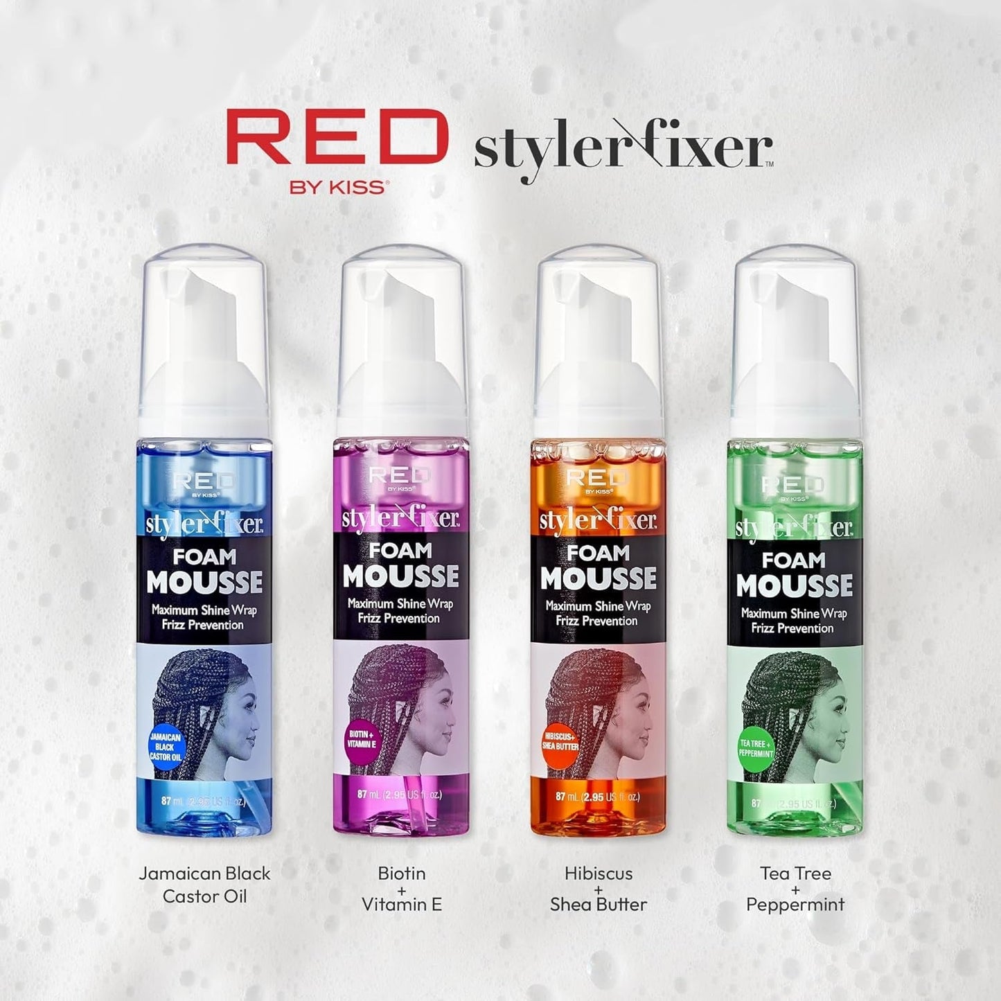 Foaming Mini Travel Size Mousse, Maximum Shine Wrap Mousse, Reduce & Prevent Frizz, Define Curls, Hold Styles, Nourishes Dry & Crips Hair (Hibiscus + Shea Butter)