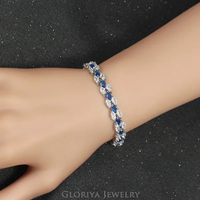 Gloriya Delicate White Gold Plated Tennis Bracelet Setting Sparkly Marquise Cubic Zircon Wedding Bracelets for Women Gorgeous Crystal Jewelry