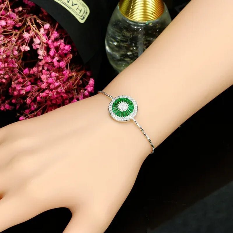 Gloriya Trendy Round Charm Pave Sparkling White Cubic Zirconia Silver Plated Adjustable Box Chain Bracelet & Bangle for Women Korean Simple Minimalist Jewelry