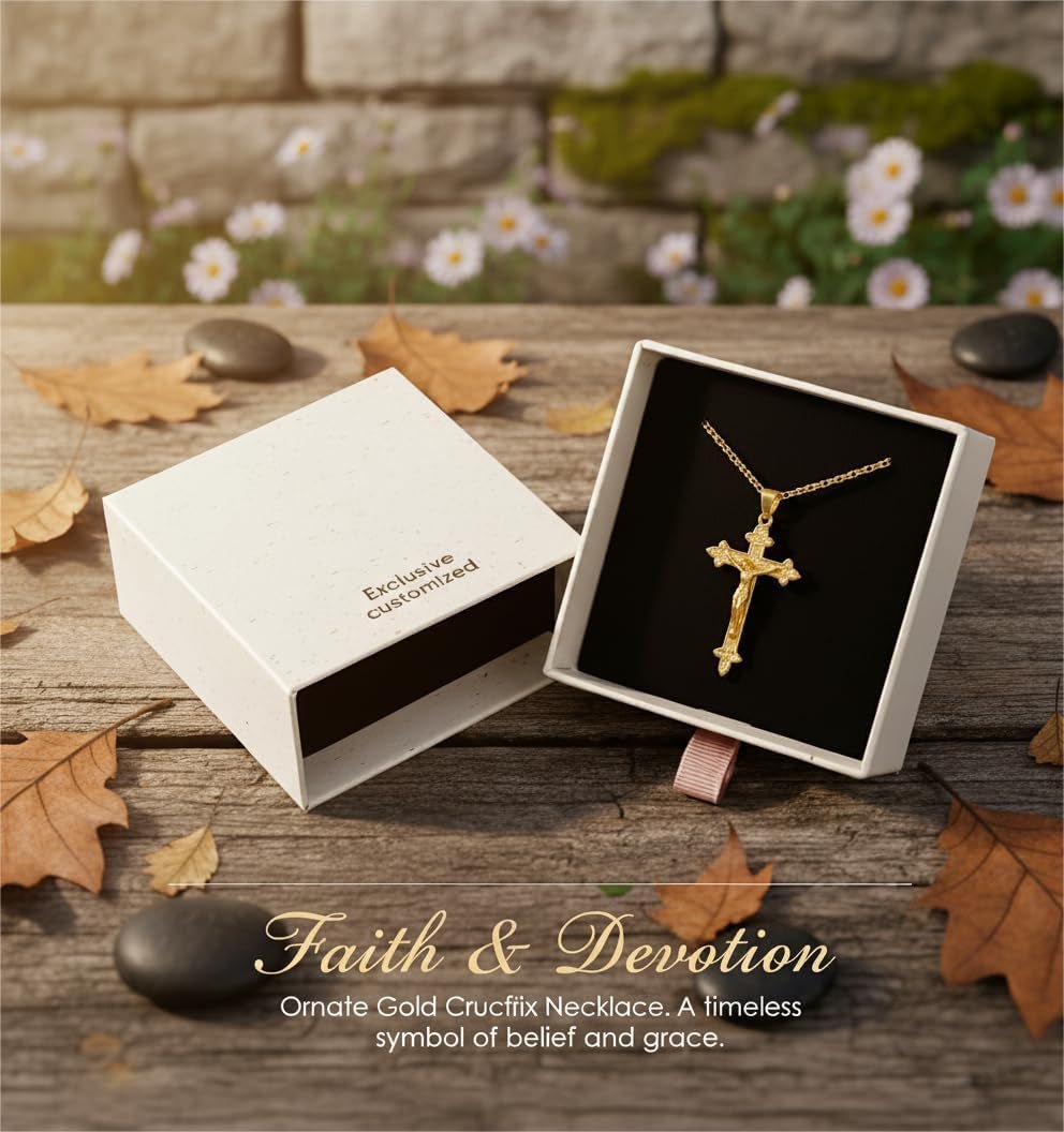 Gold Crucifix Necklace 14K Gold Cross Necklace Jesus Cross Pendant Religious Catholic Jewelry for Men Women