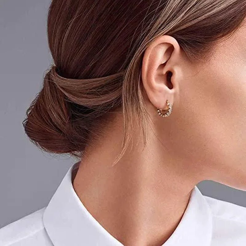 Gold Plated Earrings Silver Color Post Zircon Party Engagement Hoop Earrings for Women Elegant Gift