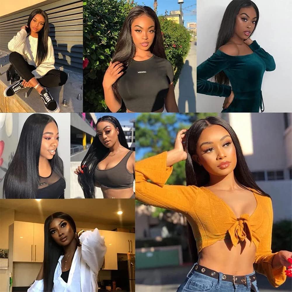 Human Hair Bundles Straight 10 12 14 16 Inch Brazilian Virgin Hair 4 Bundles Human Hair Straight 100% Unprocessed Straight Hair Bundles Weave Bundles Human Hair