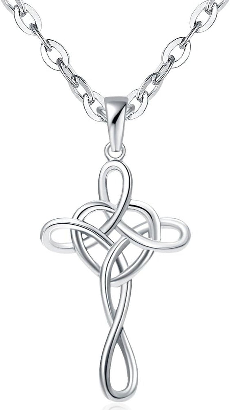 Jewelers Stainless Steel Love Knot Heart Shaped Cross Pendant Necklace