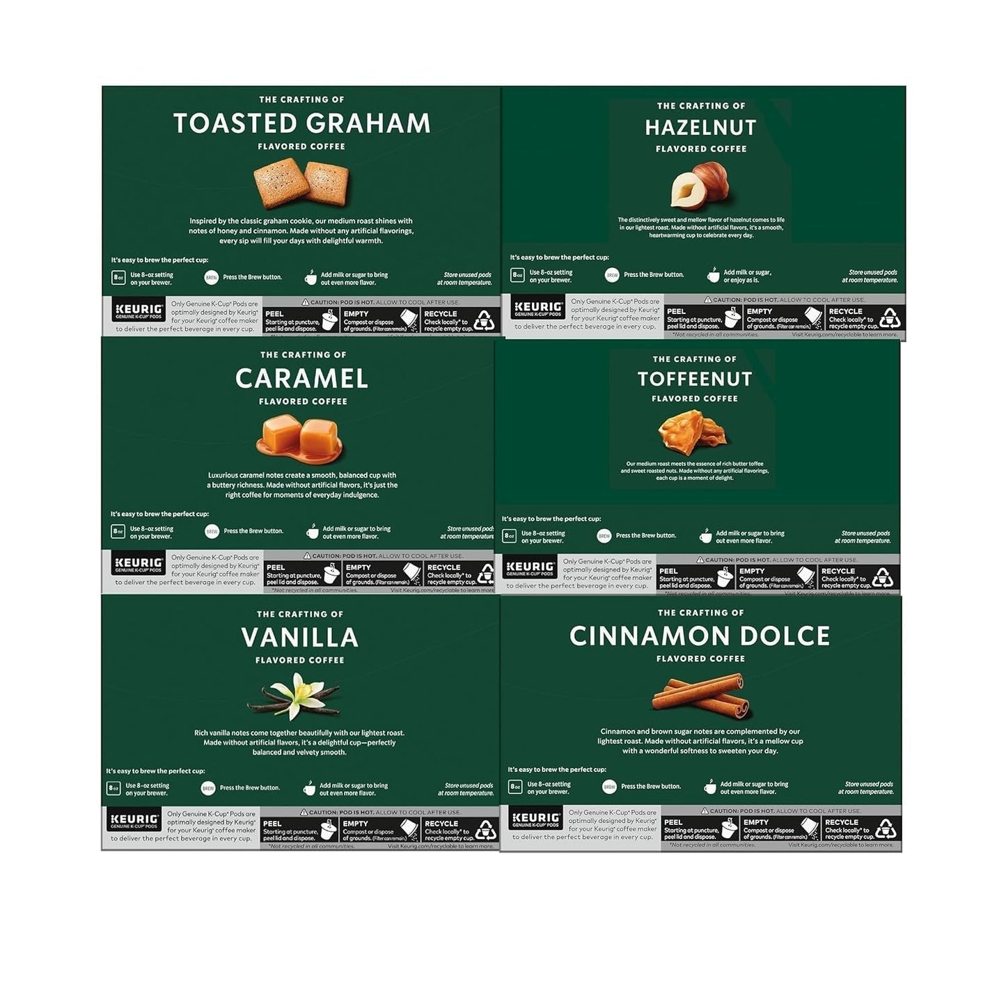 K-Cup Coffee Pods—Flavored Coffee—Variety Pack for Keurig Brewers—Naturally Flavored—100% Arabica—6 Boxes (60 Pods Total)