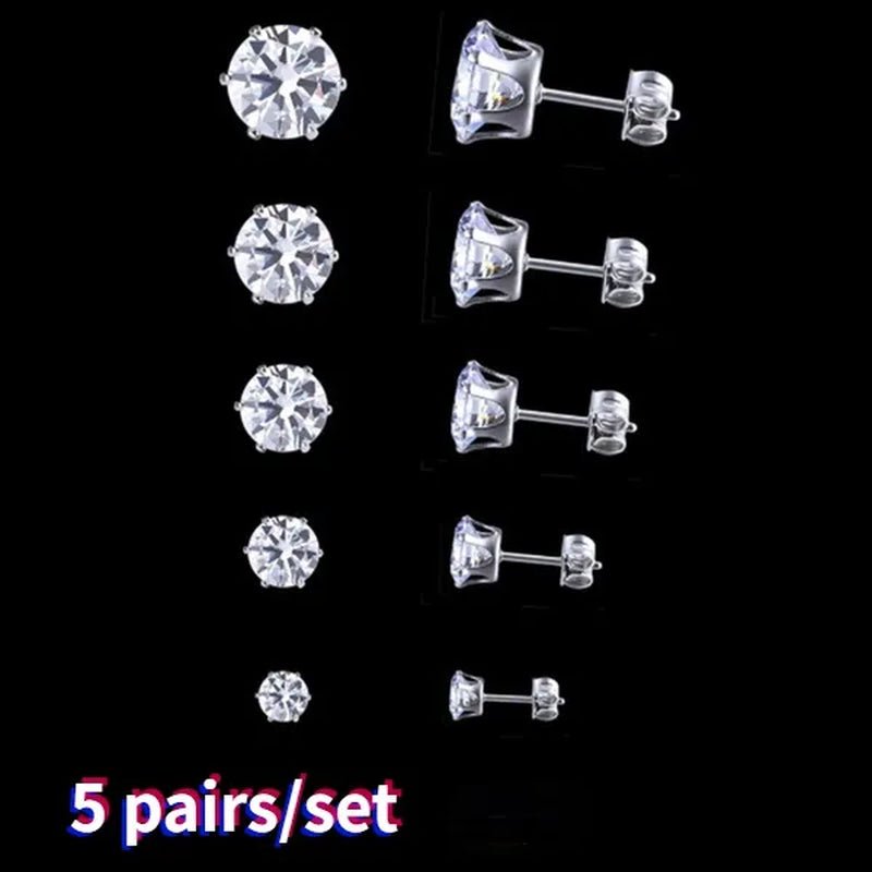 Ladies FashionSilver Stud Earrings, Ladies Earrings, Ladies Wedding Engagement Valentine's Day Jewelry Gifts (5 pairs/set)