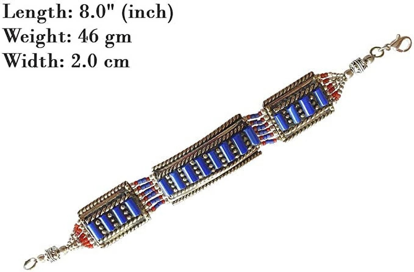 Lapis Lazuli & Coral Gemstone Handmade Tibetan Bracelet for Women & Men Oxidized 925 Silver Plated Unique Designer Boho Ethnic Gypsy Boho Bracelet Jewellery by Artisan