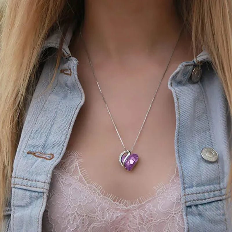 Love Heart Crystals Pendant Necklace January To December Birthstone Jewelry for Woman Blue Crystal Choker Necklace for Bridal Wedding Necklace Valentine's Day Mother's Day Wife's Anniversary Gift