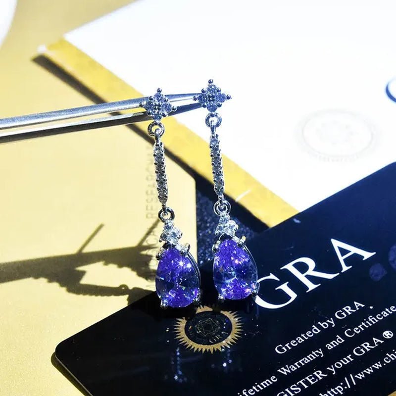 Lucky Amethyst Jewelry Inlaid Natural Amethyst Drop Pear-shaped Earrings Earrings Super Flash Zircon Earrings