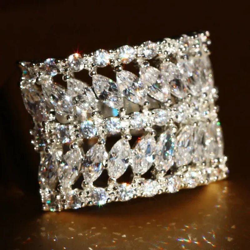 Luxurious Silver Natural Gemstones White Sapphire Wedding Birthstone Bride Flower Engagement Ellipse Princess Leaf Ring Jewelry Size 6 7 8 9 10