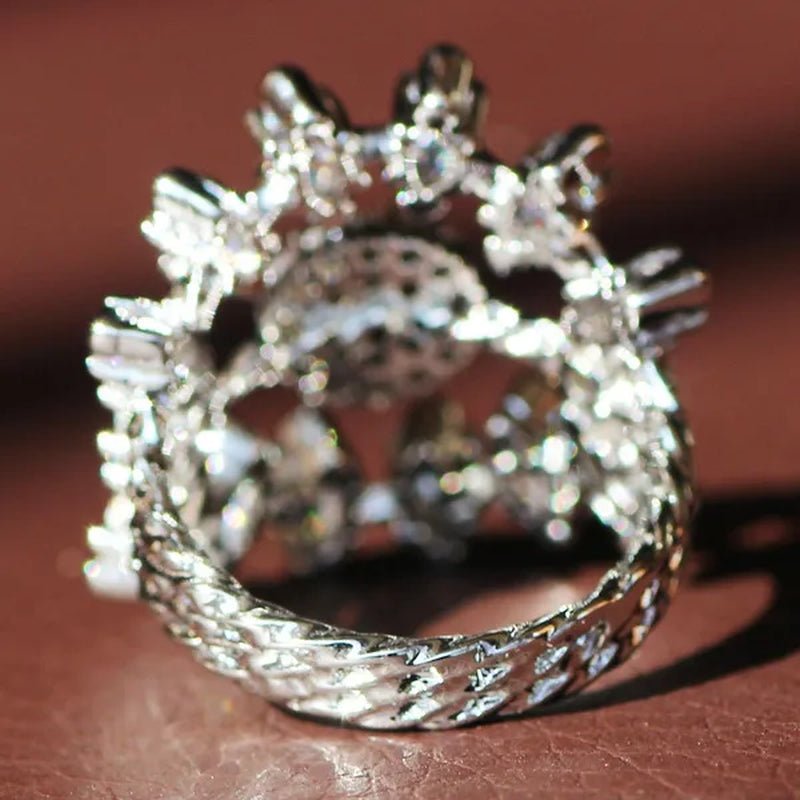 Luxurious Silver Natural Gemstones White Sapphire Wedding Birthstone Bride Flower Engagement Ellipse Princess Sun Ring Jewelry Size 6 7 8 9 10