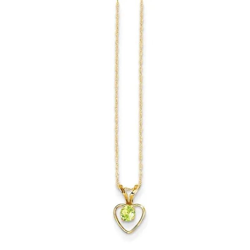 Madi K GK410 - 15 3 mm 14K Gold Peridot Heart Birthstone Necklace, Polished - Size 15 - WORLD TIME VISITS