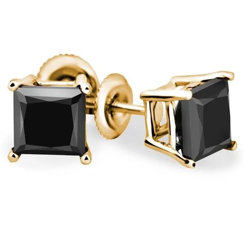 Majesty Diamonds MD160412 0.4 CTW Princess Cut BlacK Diamond Solitaire Stud Earrings in 14K - WORLD TIME VISITS