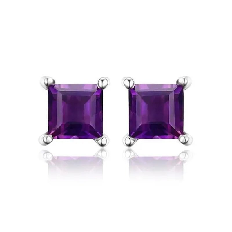 Majesty Diamonds MDS170176 00.6 CTW Princess Purple Amethyst Stud Earrings in .925 Sterling Silver - WORLD TIME VISITS