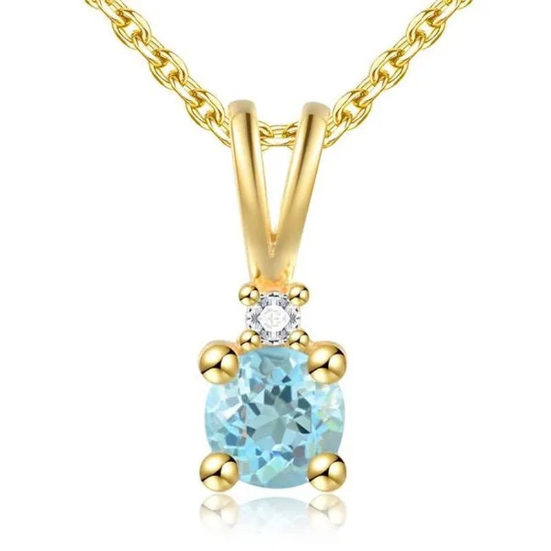 Majesty Diamonds MDS170321 0.5 CTW Round Blue Topaz Solitaire with Accents Pendant Necklace in .925 Sterling Silver with 18K - WORLD TIME VISITS