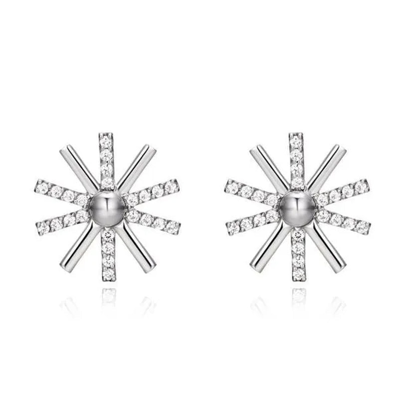Majesty Diamonds MDS170410 White Zircon Geometric Snowflake Stud Earrings in .925 Sterling Silver - WORLD TIME VISITS