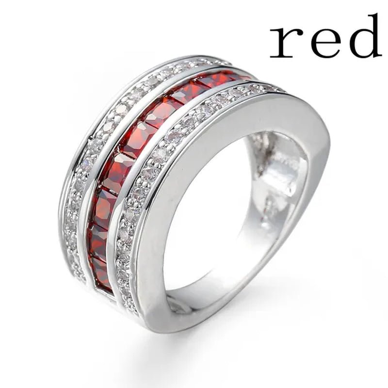 Men Women Size 7-11 Classic 925 Silver Plated White Gems Wedding Band Gem Ring (Choice Color and Size )