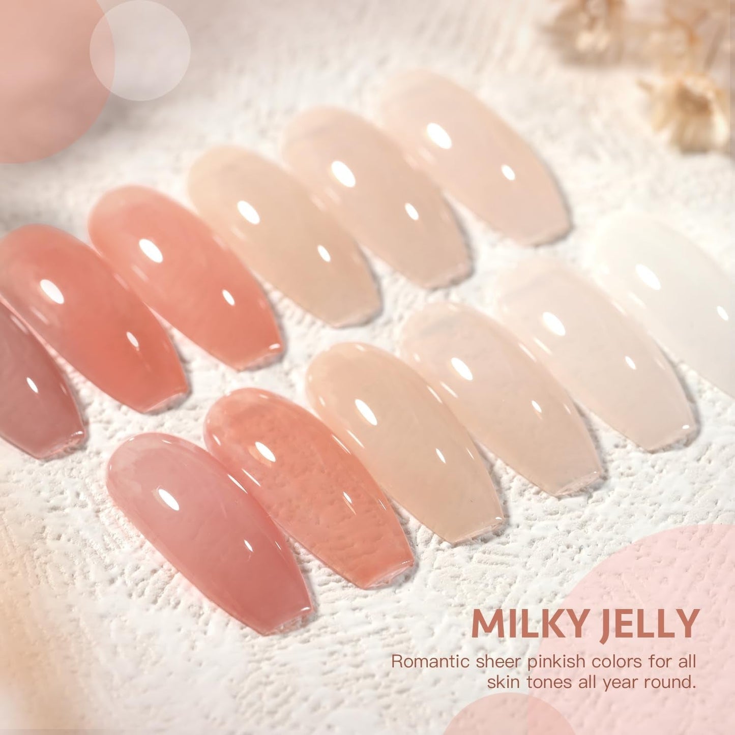 Milky Jelly Nude Gel Nail Polish Set, 6 Transparent Colors Sheer White Pink Gel Nail Kit for Salon and Nail Art DIY at Home
