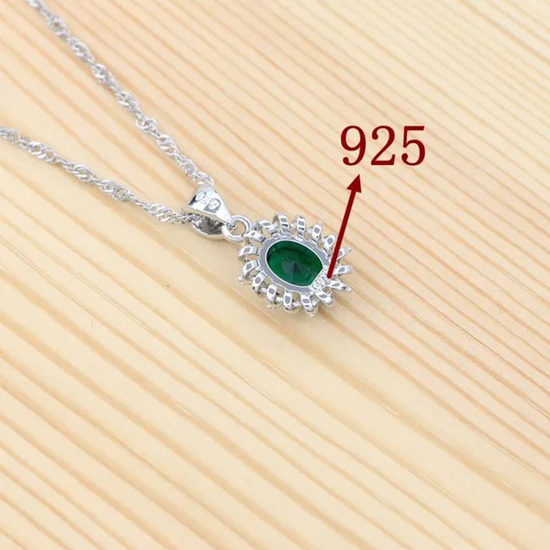 Natural Green Cubic Zirconia 925 Sterling Silver Jewelry Sets for Women Engagement Earrings Ring Pendant Necklace Set