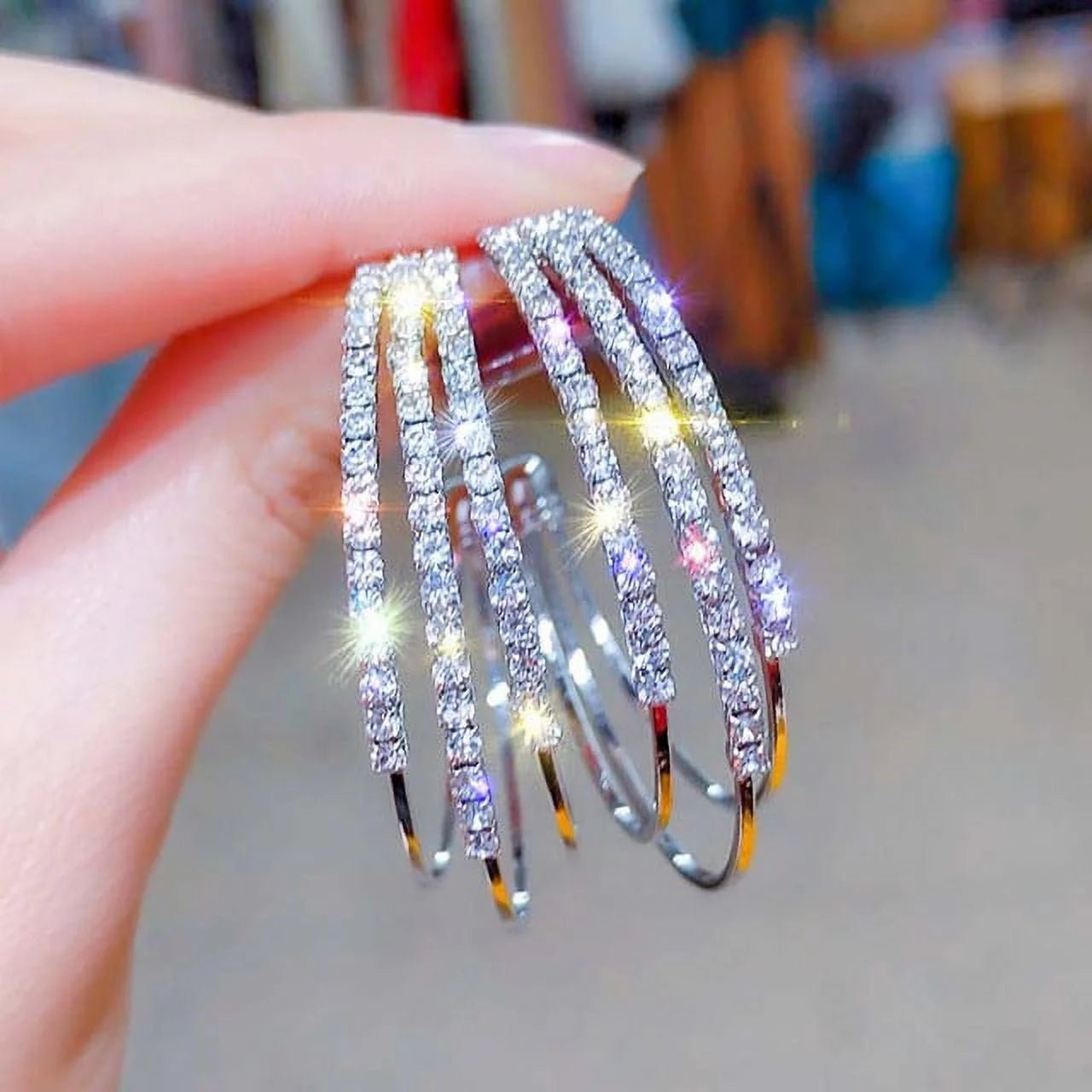Needle Hoop Earrings for Women Jewelry Rose Gold Statement Rhinestone Crystal Punk Rock Large round Earrings - WORLD TIME VISITS