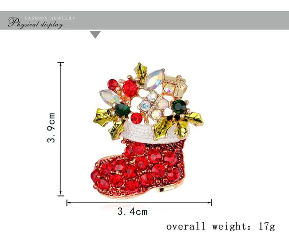 NEW Christmas Brooch Diamond Christmas Boots Snowflake Socks Brooch Cartoon Badge Christmas Gift