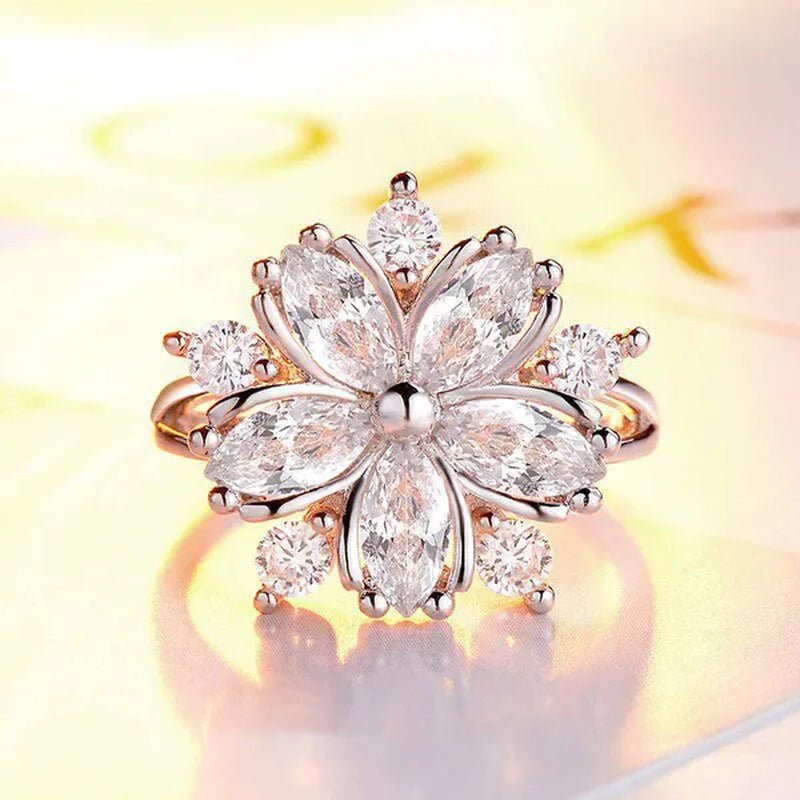 New Elegant Fashion Cherry Blossom Princess Engagement Ring Bridal Romantic Cherry Blossom Zircon Women's Ring Party Gift Pink Ring