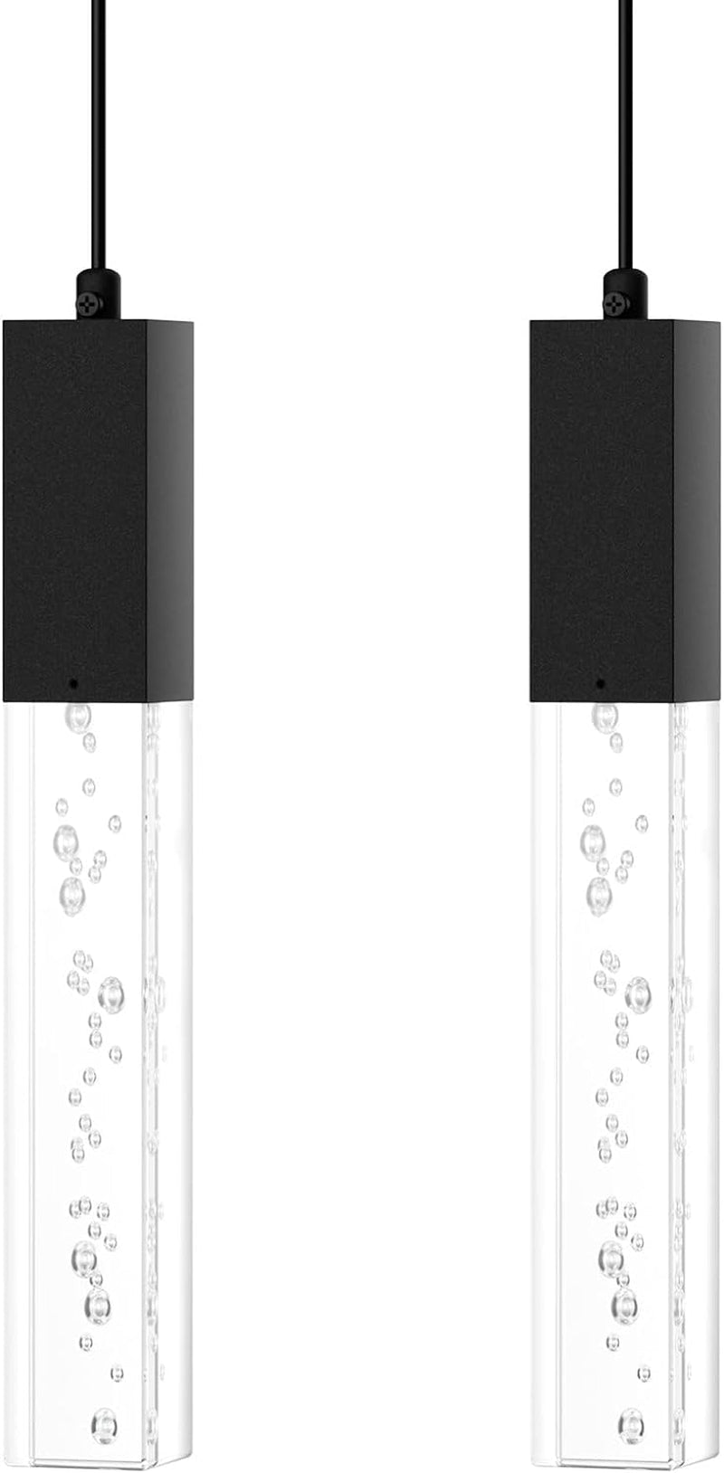 Pendant Light Fixture for Kitchen Dimmable Integrated LED Hanging Light Black Pendant Light with Crystal Modern Pendant Light for Kitchen Island Bedroom Hallway (2-Pack)