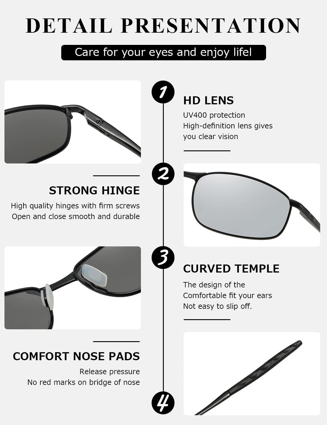 Polarized Sunglasses for Men Rectangle Metal Frame Retro Sun Glasses AE0395