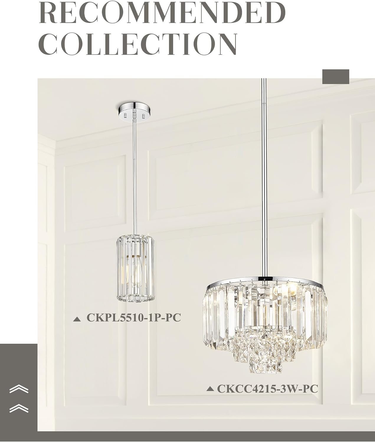 Polished Chrome Crystal Pendant Light, Modern Hanging Light Fixture, Mini Chandelier for Kitchen Dinning Room Bedroom, CKPL5510-1P-PC