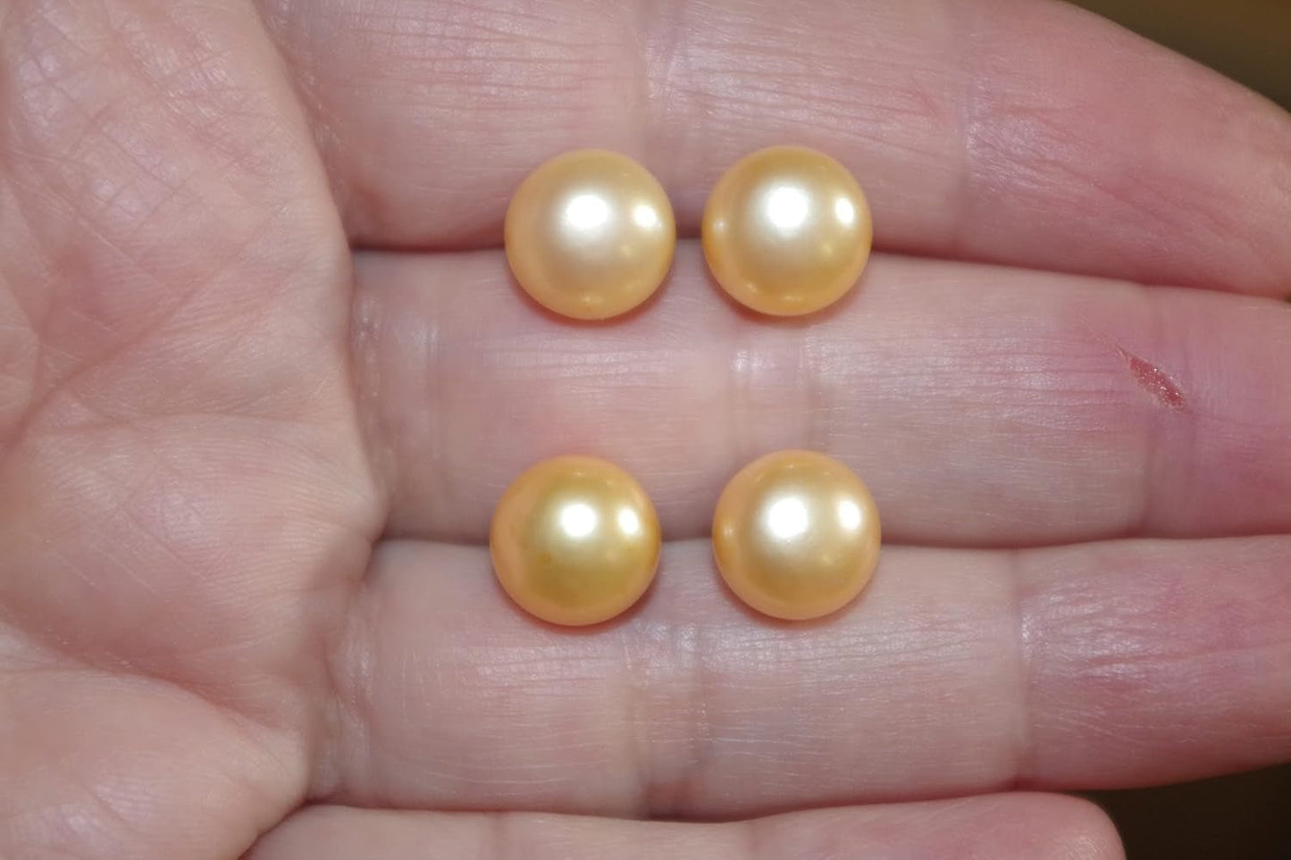 Quality Golden Champagne Pearl Semi round Dome Button 10 MM Stud Earrings 14K Gold Filled