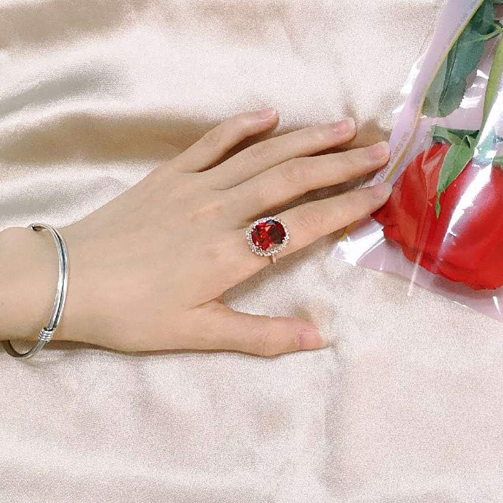 Red Fashion Cz Rings for Women Wedding 18K Rose Gold Plated Big Halo Austrian Crystal Square Cut Cubic Zirconia Costume Jewelry Ruby Ring
