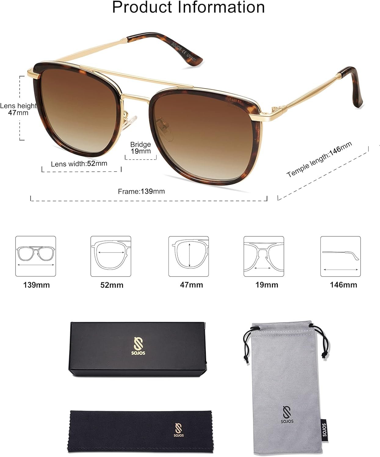 Retro Aviator Square Polarized Sunglasses for Women Men,Vintage Women'S Sun Glasses Shades UV400 SJ2180
