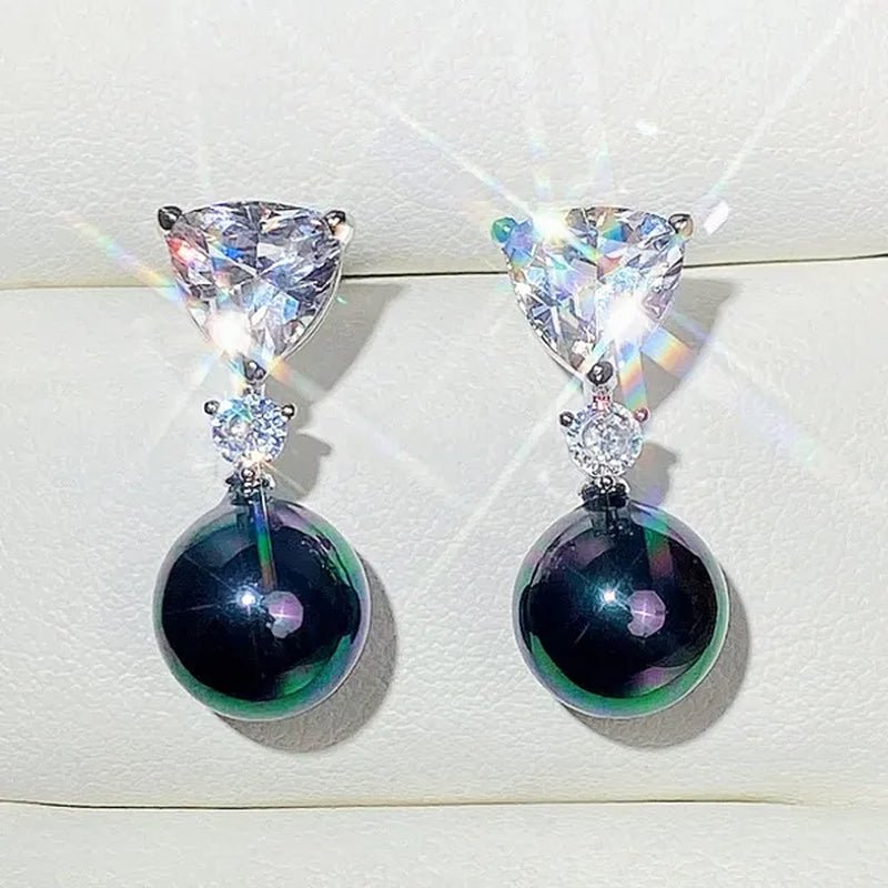 Retro Pearl Drop Earring 925 Sterling Silver 3 Prong Setting Triangle White Sapphire and Diamond Earring for Women Party Jewelry
