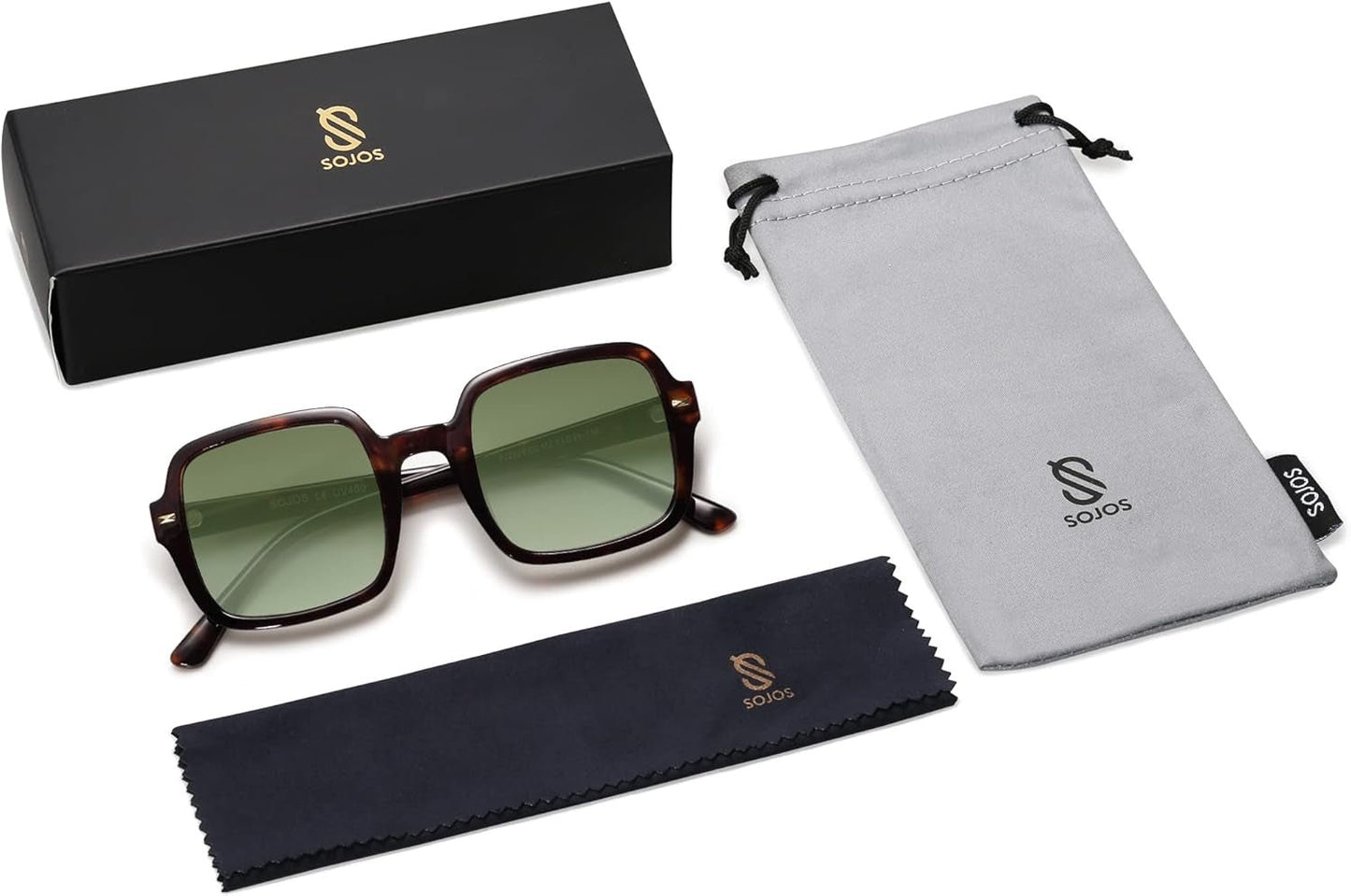 Retro Square Polarized Sunglasses for Women Men Classic Trendy Sunnies SJ2226, Dark Tortoise/Green