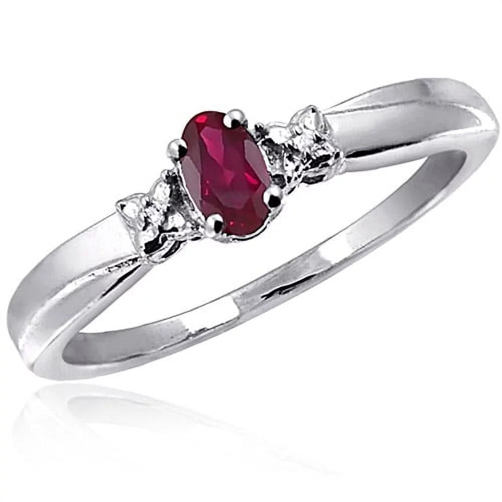 Ruby Ring Birthstone Jewelry – 0.25 Carat Ruby 0.925 Sterling Silver Ring Jewelry with White Diamond Accent – Gemstone Rings with Hypoallergenic 0.925 Sterling Silver Band - WORLD TIME VISITS