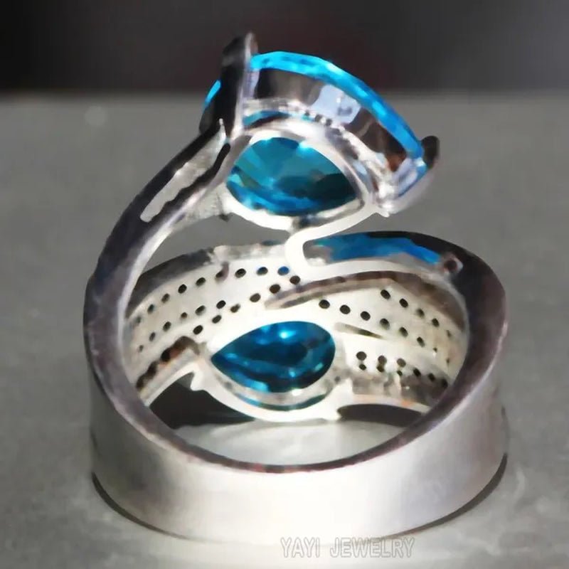 Silver Natural Gemstones Aquamarine Ring Wedding Birthstone Bride Engagement Crossing Brand Ring Jewelry Size 6 7 8 9 10