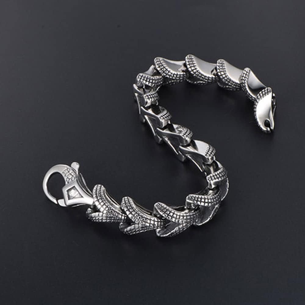 Stainless Steel Link of Dragon Scale Bangle Bracelet for Men Punk Rock Vintage Silver Bracelet