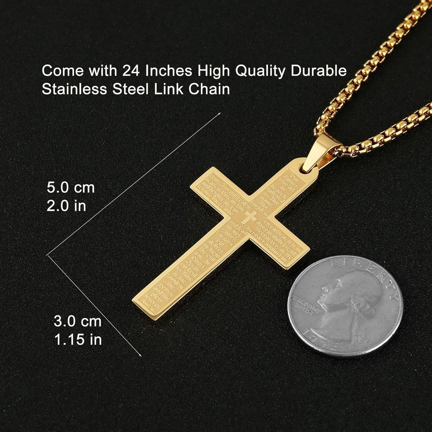 Stainless Steel Mens Womens Cross Necklace Lord'S Prayer Pendant, 4 Colors Available