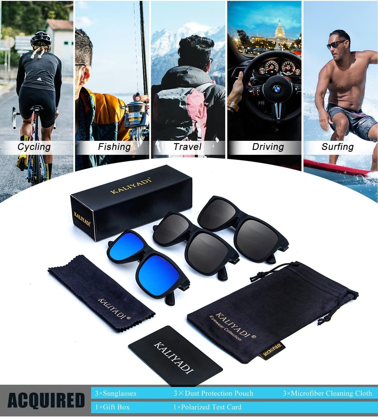 Sunglasses Men Polarized Sun Glasses for Mens Womens Classic Matte Black Frame UV Protection 3Pack