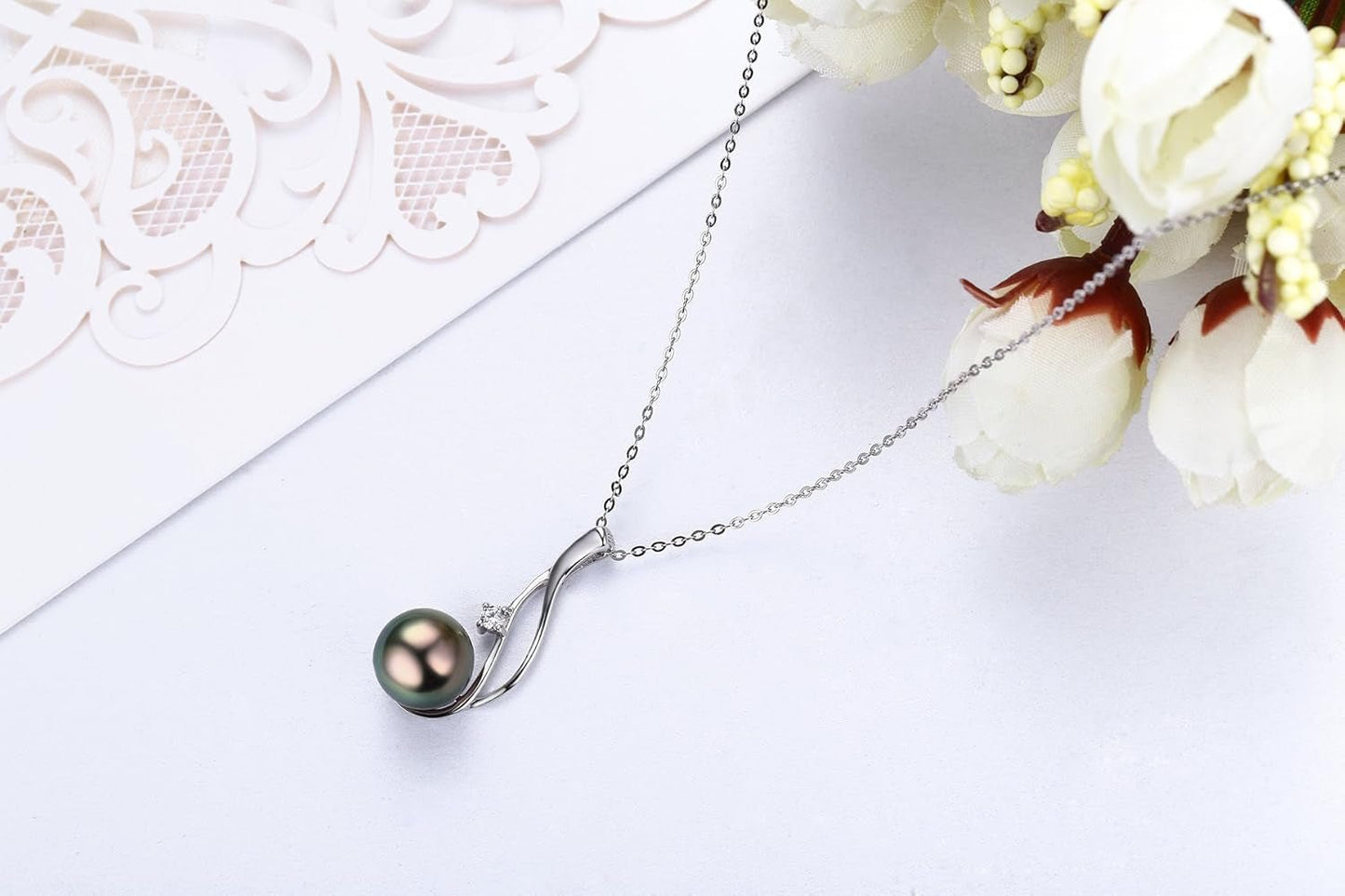 Tahitian Black Pearl Pendant Necklace 18K Gold over Sterling Silver 19 Inch Adjustible Chain - Real Black Pearls Jewelry Gifts for Women Wife Mom Daughter