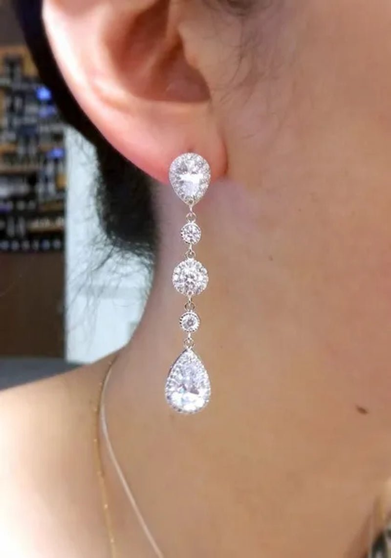 Teardrop White Sapphire Crystal 925 Sterling Silver Drop Dangle Earrings Stud Wedding Gifts