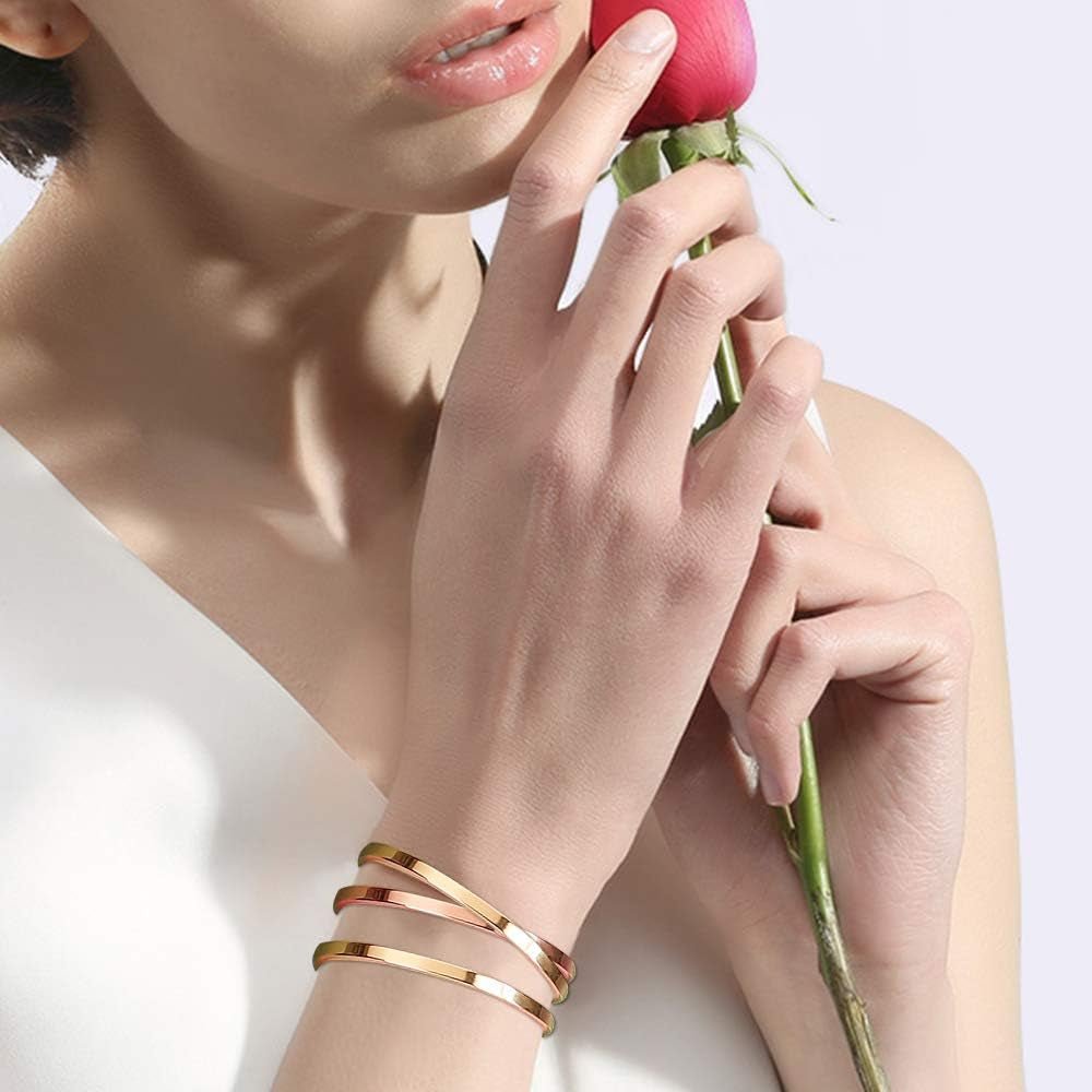 Thin Open Cuff Bracelet, Christmas Gift for Girlfriend Wife Mom, 18K Gold Plated Couples Oval Love Bracelets, Plain Polished Finish Open Cuff Bangle Jewelry Gift for Men Women