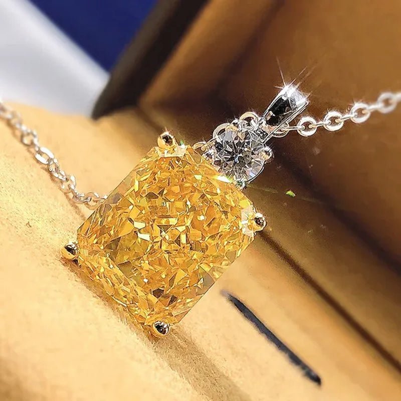 Trendy Silver Plated Square Cut Citrine Gemstone Pendant Necklace for Women Daily Casual Party Jewelry