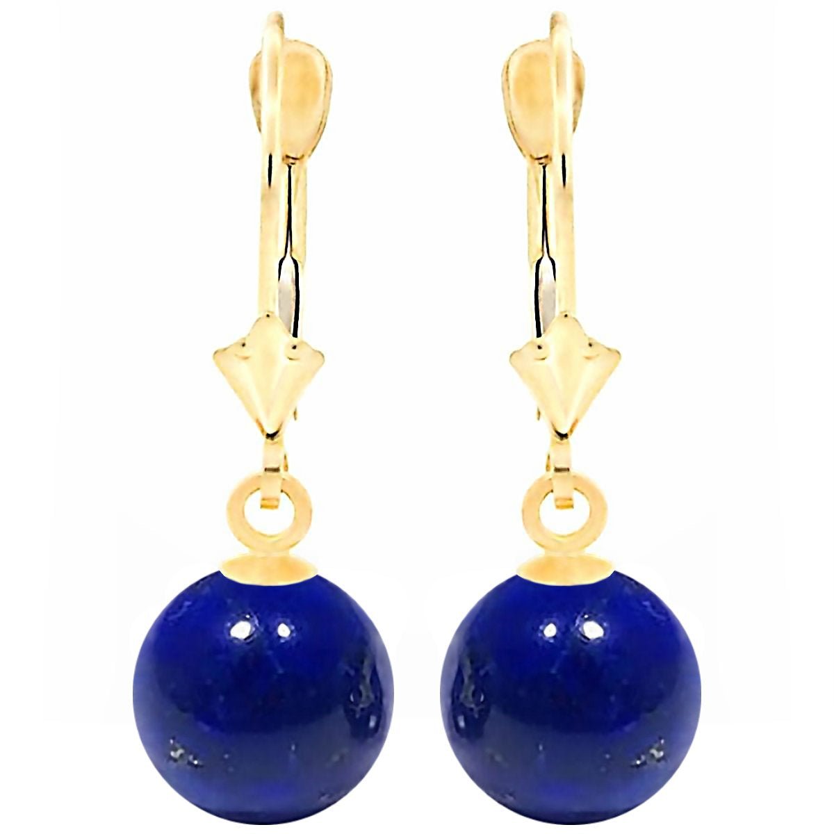 Trustmark 14K Yellow Gold 12Mm Natural Lapis Lazuli Ball Leverback Earrings - WORLD TIME VISITS