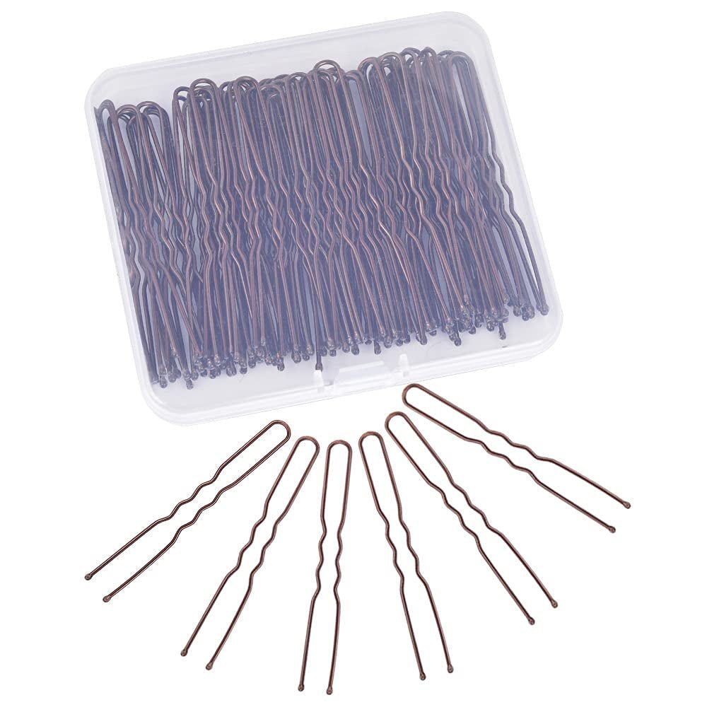 U Shaped Hair Pins, 2.4Inch Hair Pins for Women with Storage Box, Brown