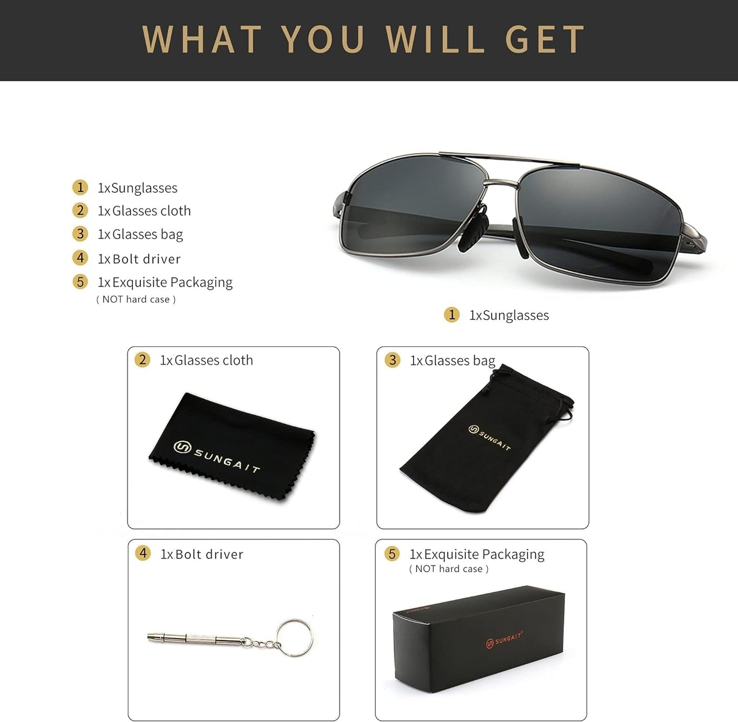 Ultra Lightweight Rectangular Polarized Sunglasses UV400 Protection