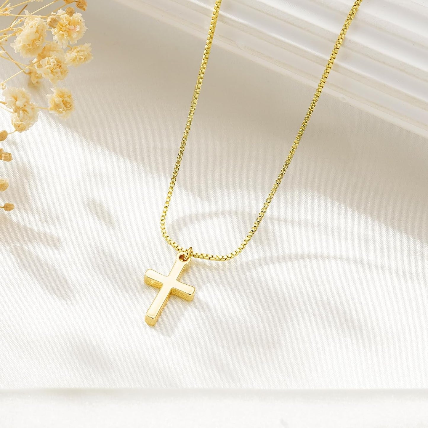 Valentines Gifts for Her Teen Girls Kids - Valentines Day Cross Necklace Dainty 14K-Gold-Plated Cross Pendant Necklaces Simple Tiny Necklace Christian Religious Easter Jewelry Gift for Teenage Girl Women