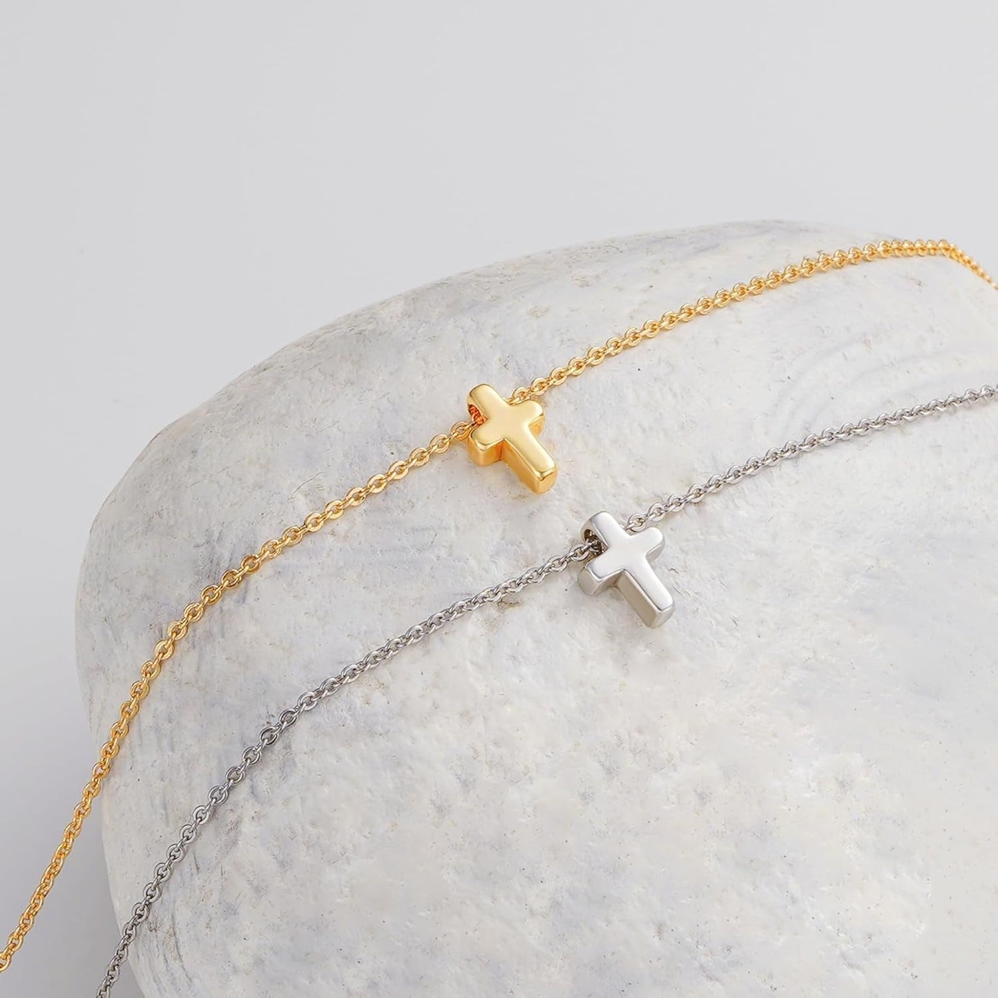 Valentines Gifts for Kids Girls -Cross Necklace for Women Teen Girls, Dainty 14K Real Gold Plated Cross Pendant Necklace Sideways Cross Choker Layered Necklace Gifts for Women Girl