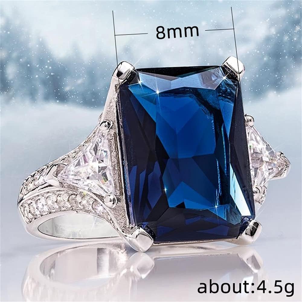 Vintage Ladies 925 Sterling Silver Inlaid Sapphire Diamond Rings Square Zircon Ring Womens Shiny Blue Gemstone Engagement Wedding Promise Band Coktail Ring ST.140