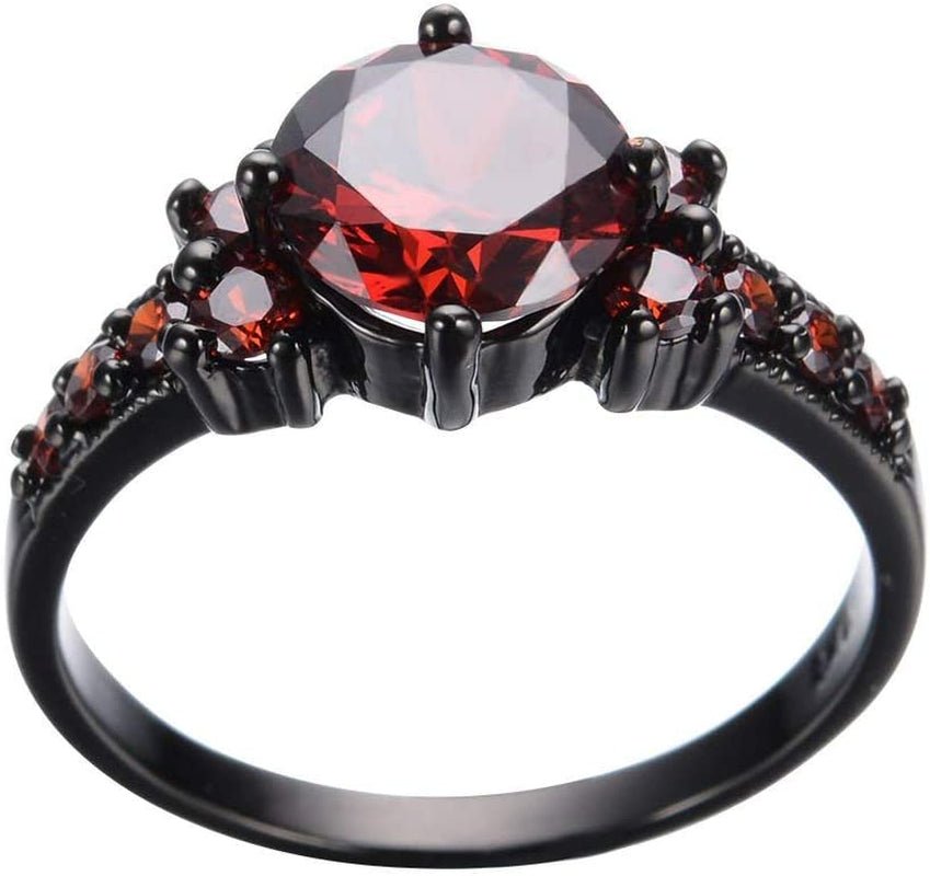 Vintage Ruby Red Garnet Wedding Promise Band Ring 10KT Black Gold Filled Size 6-10 (Size 7)