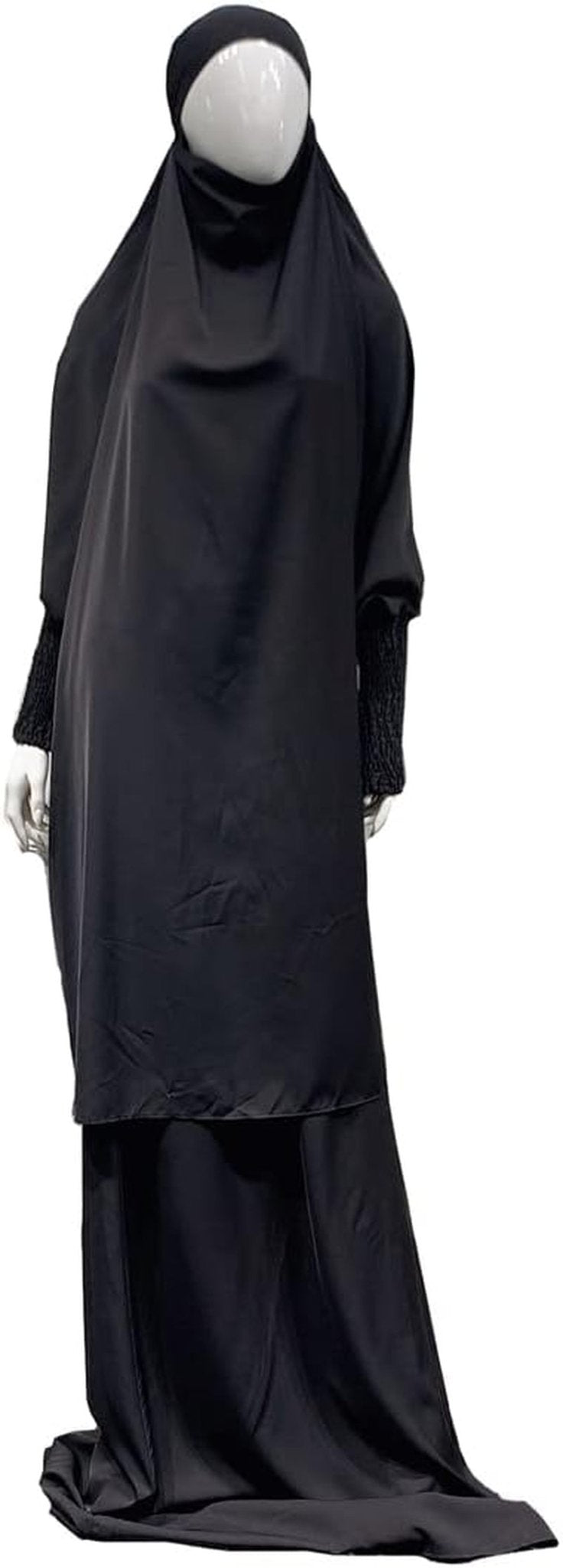 Women Muslim 2 Set Solid Color plus Long Sleeve Thobe One-Size Longuette Overall Abaya Thobe with Hoodied Hijab